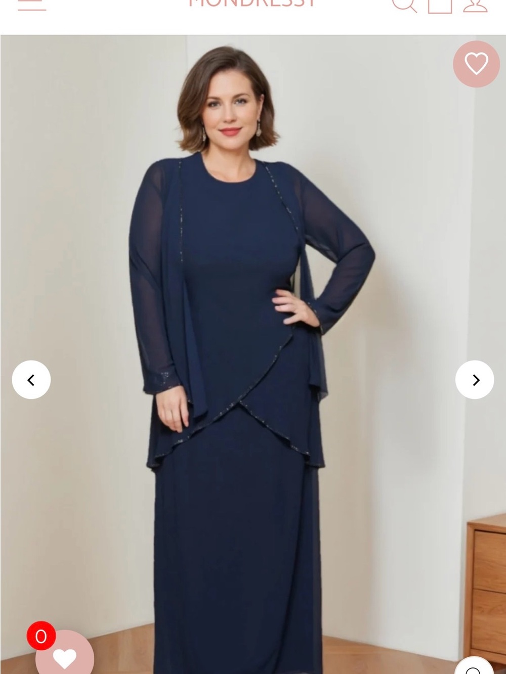 NWT Mondressy 26W Navy Chiffon Mother of Bride Gown with Jacket
